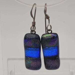 Handmade Dichroic Fused Glass Drop Earrings